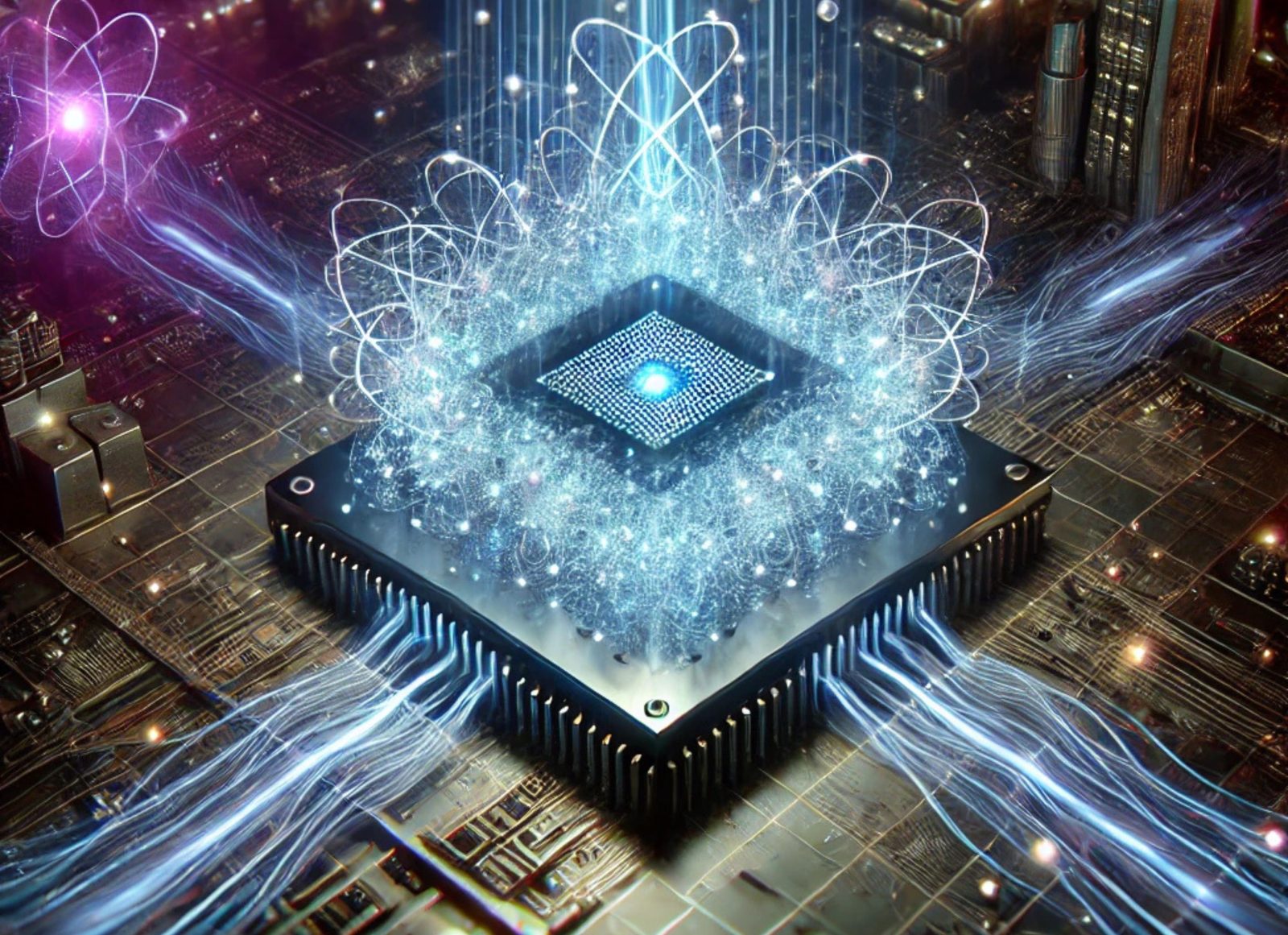 Symbolische Darstellung von Quantencomputing mit Qubits und quantenmechanischer Verschränkung