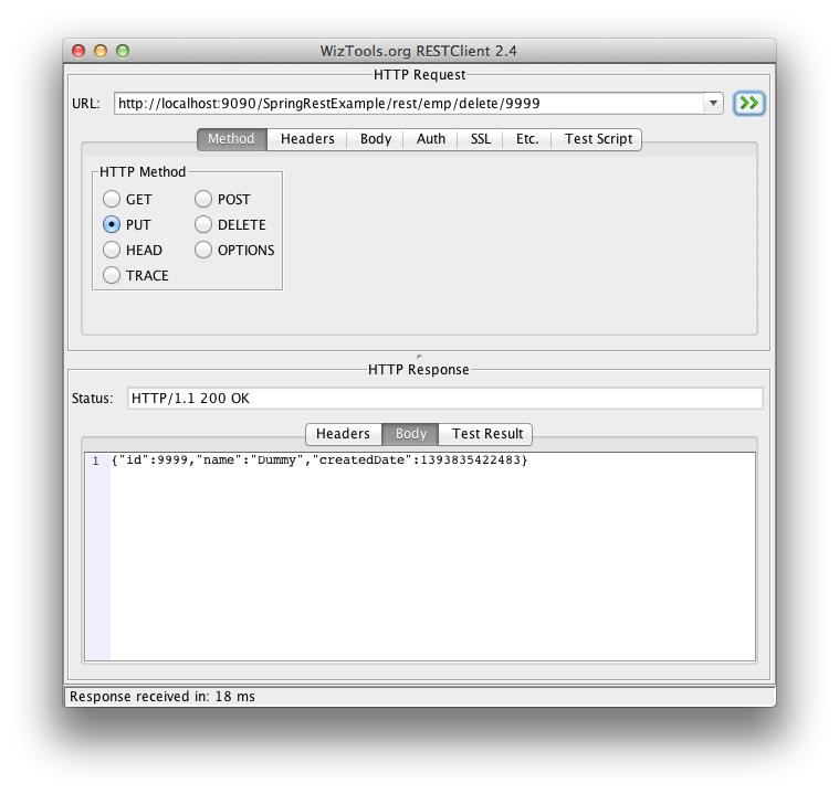 Spring Rest Example PUT
