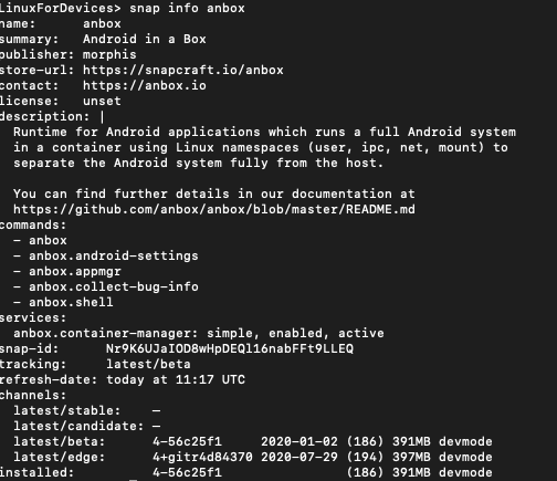 Anbox snap info