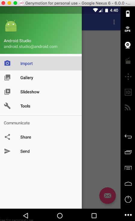 Android navigation view default output