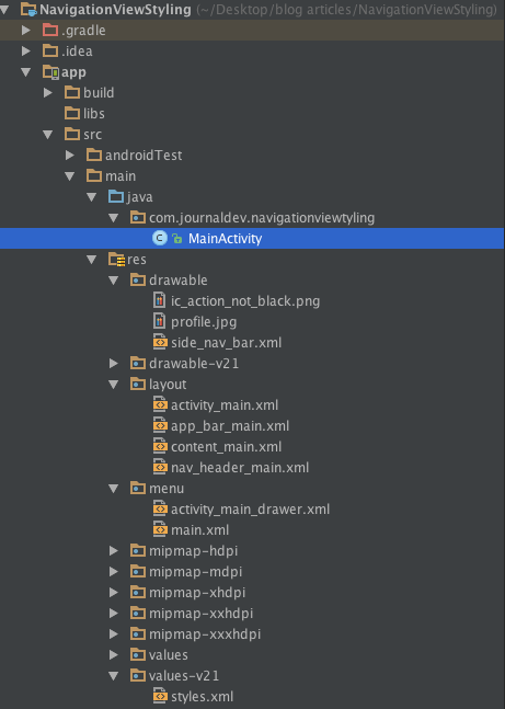 Android navigation view project structure