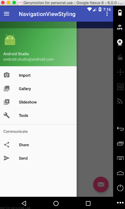 Android navigation view to avoid