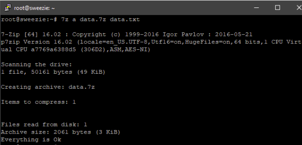 Archive command for 7z