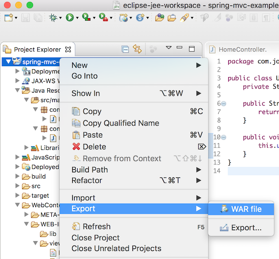 Eclipse maven project export as war