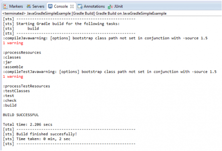 Gradle example build command output1