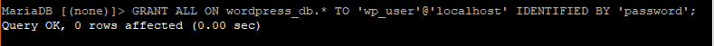 Grant privileges to wp user on wordpress d