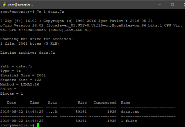 List command in 7z