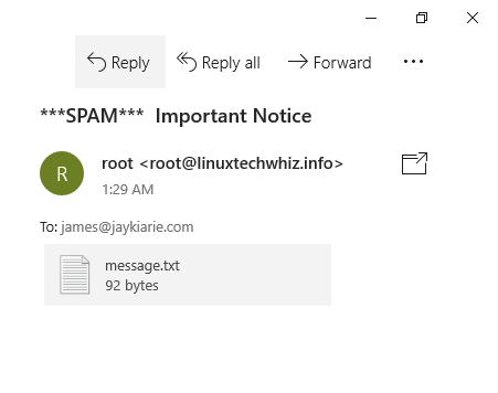 Mail s attach output