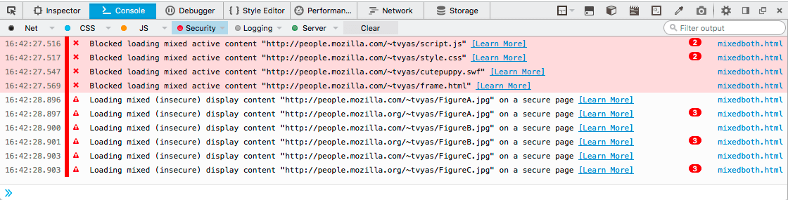 Mixed content webconsole