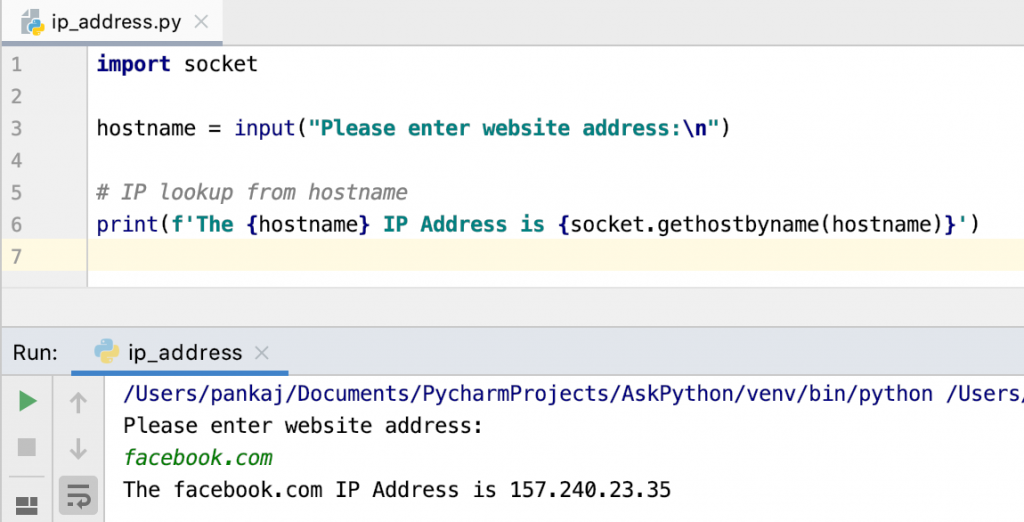 Python get ip address hostname