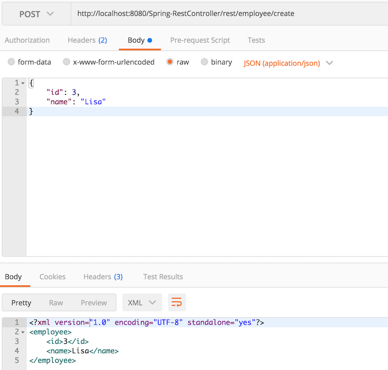 Spring RestController POST request response