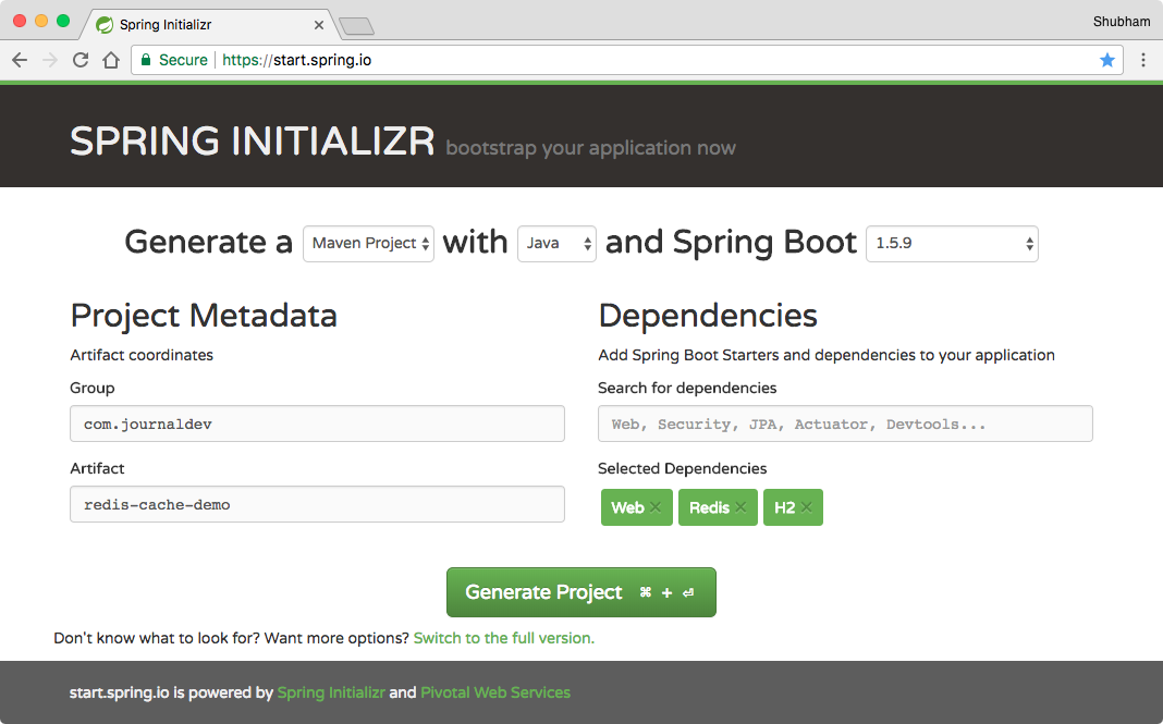 Spring redis project setup
