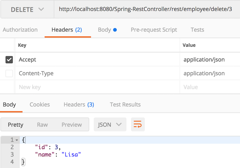 Spring rest delete json