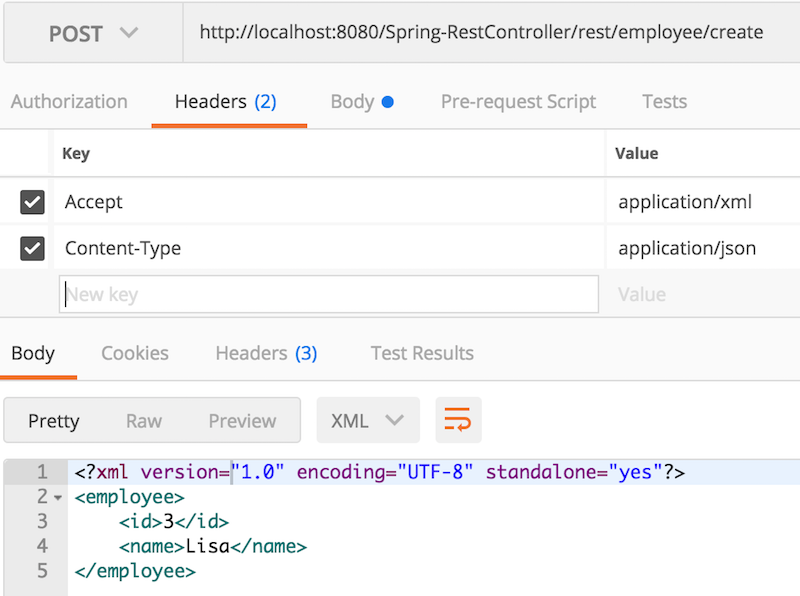 Spring restcontroller post json content type accept xml