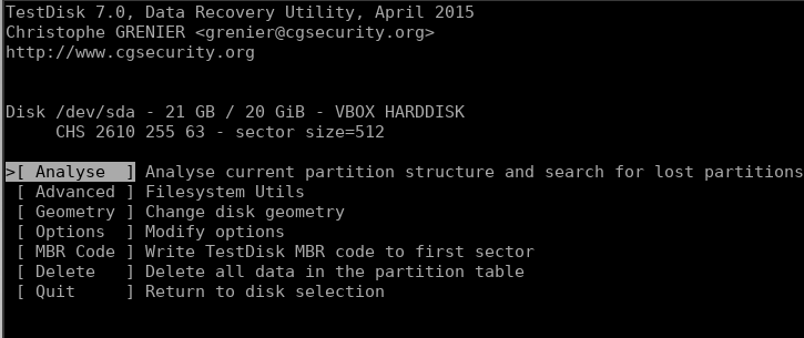 Test disk analyse partitions