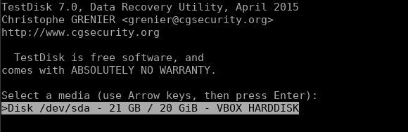Test disk partition select