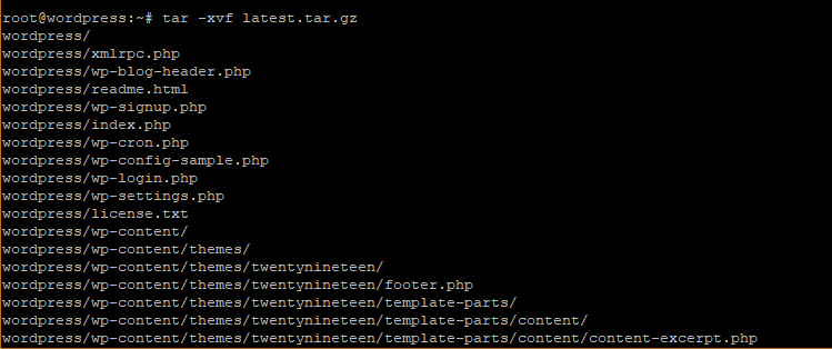 Uncompress wordpress tarball