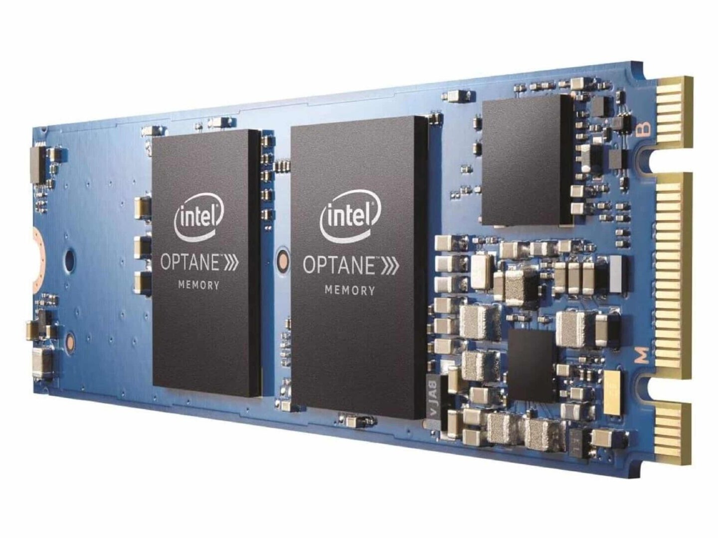 Die Intel SSD wird auf weißem Hintergrund dargestellt.