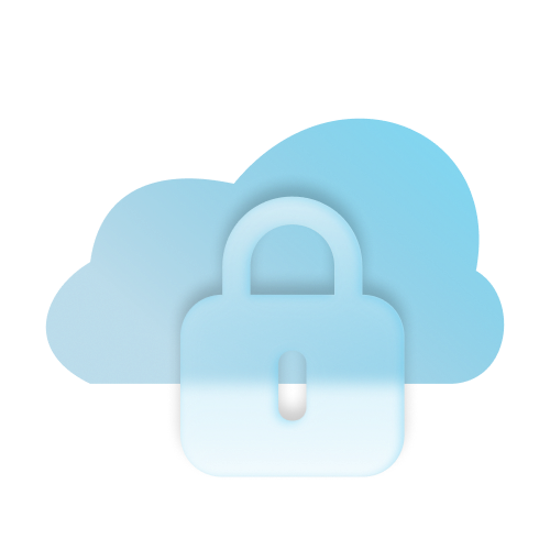 Stilisierte Cloud mit Schloss als Symbol für Datensicherheit, Datenschutz und Datensouveränität in der centron Cloud.