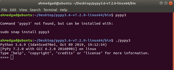 Terminal-Ausgabe bei PyPy